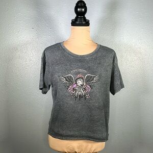 Vintage Y2K streetwear Bettyboop gray grunge love hurts motorcycle graphic tee L